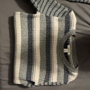 Nine West Gray and White Striped Sweater